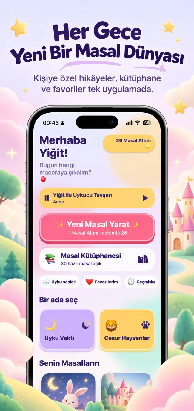 Masal Adası ana ekranı ve masal kütüphanesi
